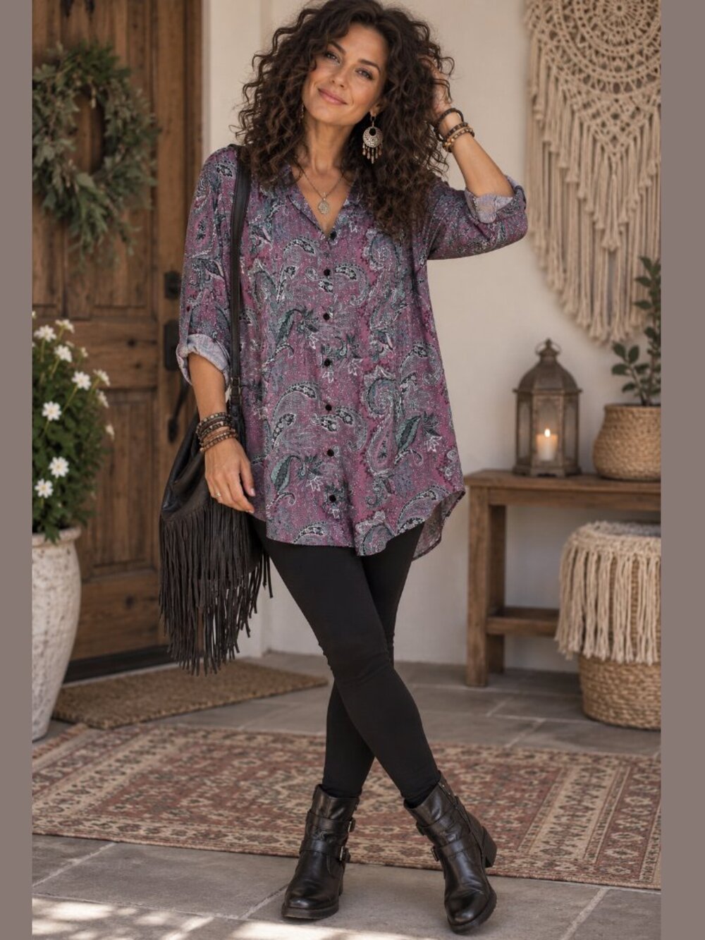 Reborn Purple and Teal Tunic / Shirt Dress - Large - EUC